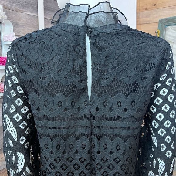 Loveriche Lace Long Sleeve Ruffled Shift Dress Black Medium 💗 - Picture 7 of 11